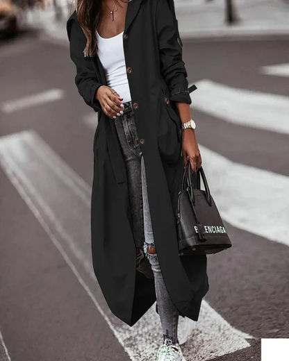Lina Dames Trenchcoat | Waterdicht Met Capuchon, Lange Trenchcoat Dames Zwart
