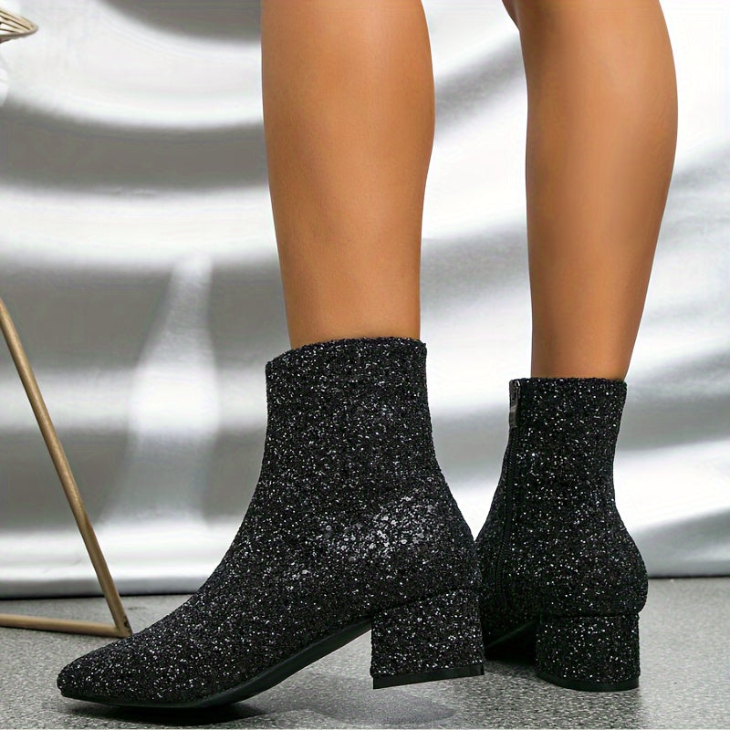 Luna Dames Enkellaarsjes | Zilveren Glitter, Blokhak 5 cm 8