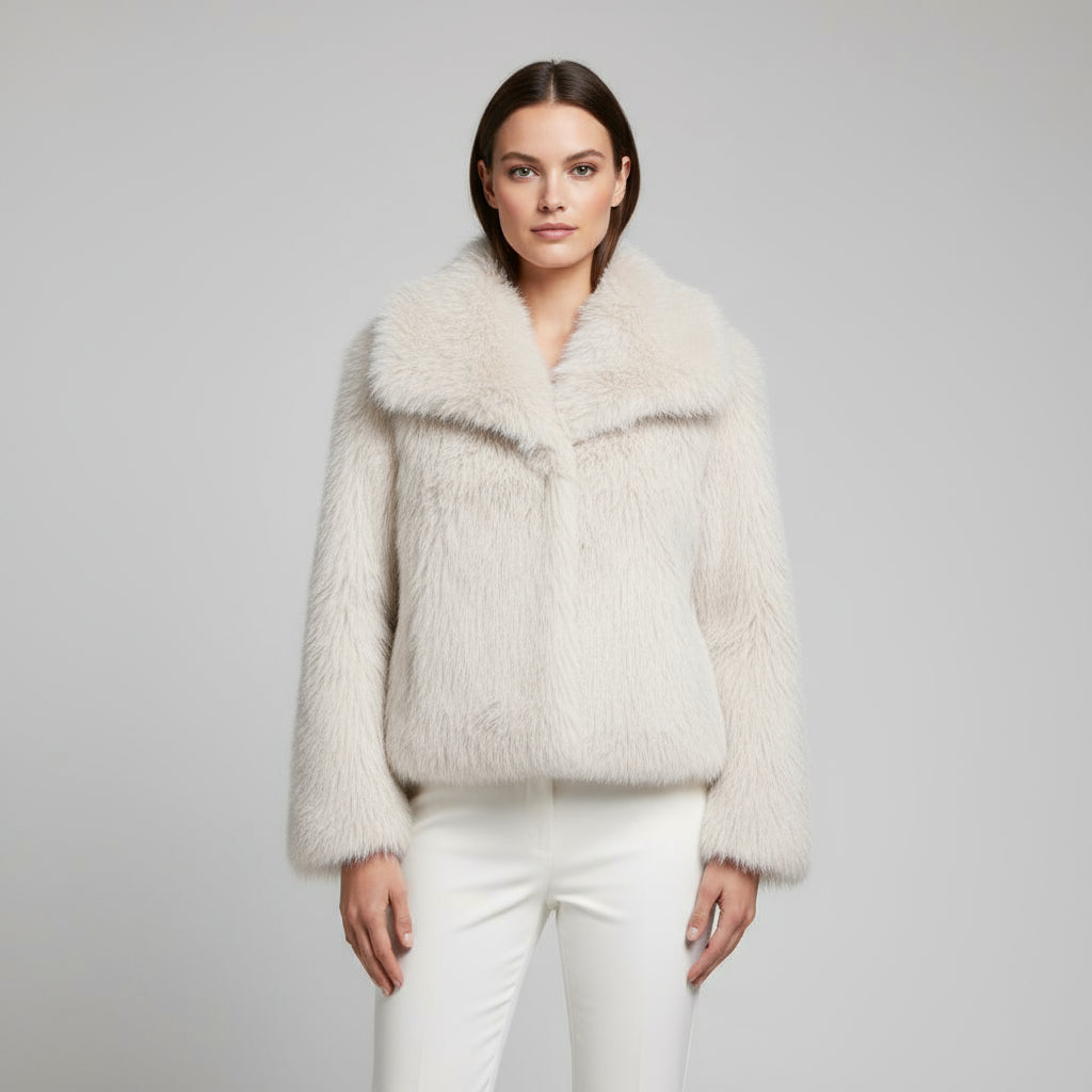 Luxe pluche dames winterjas met turn-down kraag | Trendy kort model 0
