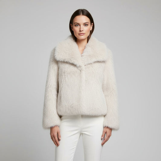 Luxe pluche dames winterjas met turn-down kraag | Trendy kort model 0