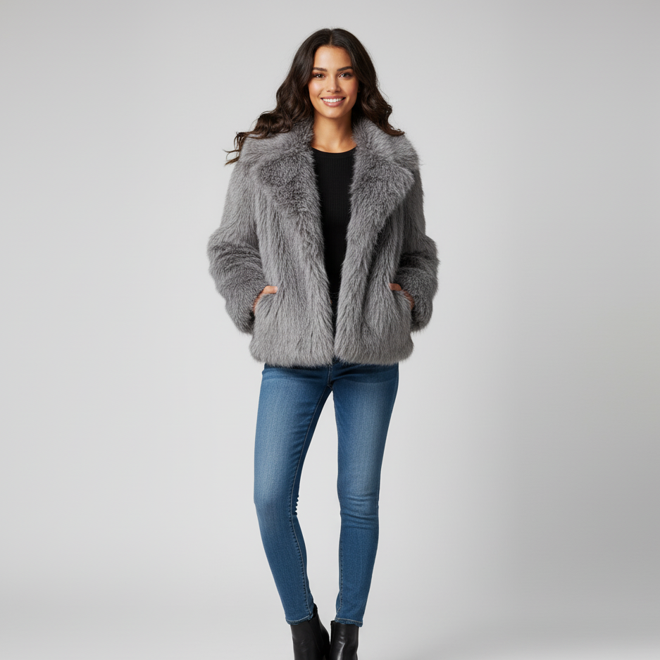 Luxe pluche dames winterjas met turn-down kraag | Trendy kort model 1