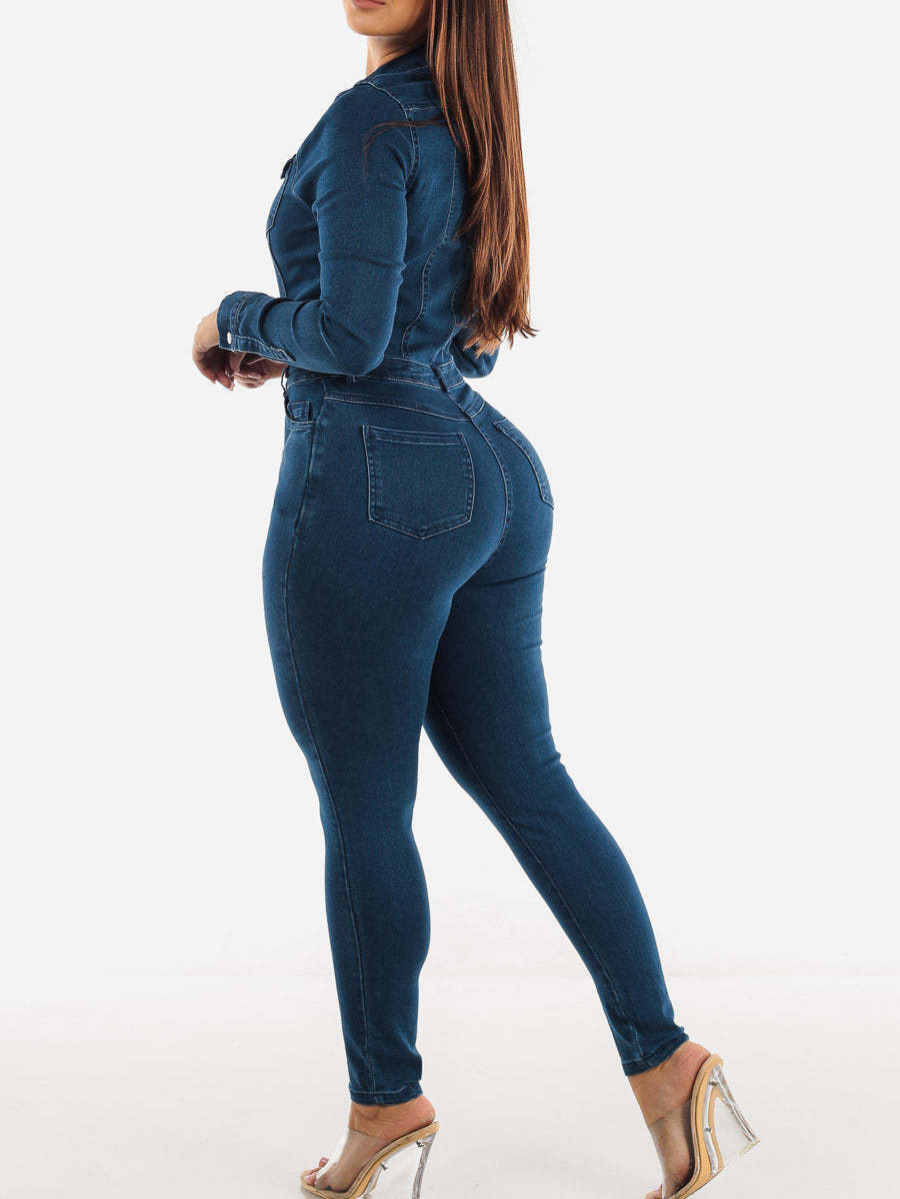 MADELEINE | Donkergrijze Denim Jumpsuit met Ceintuur 1