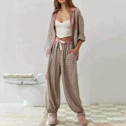 MARILU | Geruite Pyjama Set met Lange Mouwen 1
