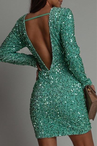 Maélia | Chique Glitter Feestjurk met Open Rug voor de Winter 2