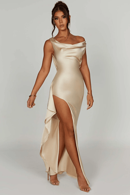 SERAPHINA | Off-shoulder maxi-jurk van luxe satijn