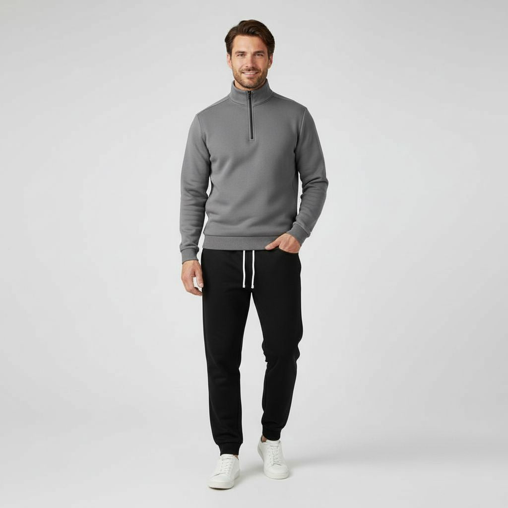 Milo Heren Sweater | Katoenmix, Casual met Halflange Ritssluiting 0