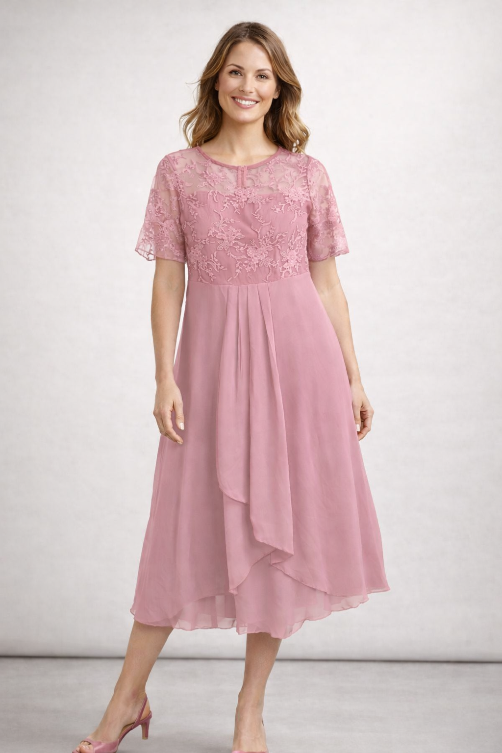 Mira Dames Midi-jurk | Chiffon met Kanten Top, Elegant 0