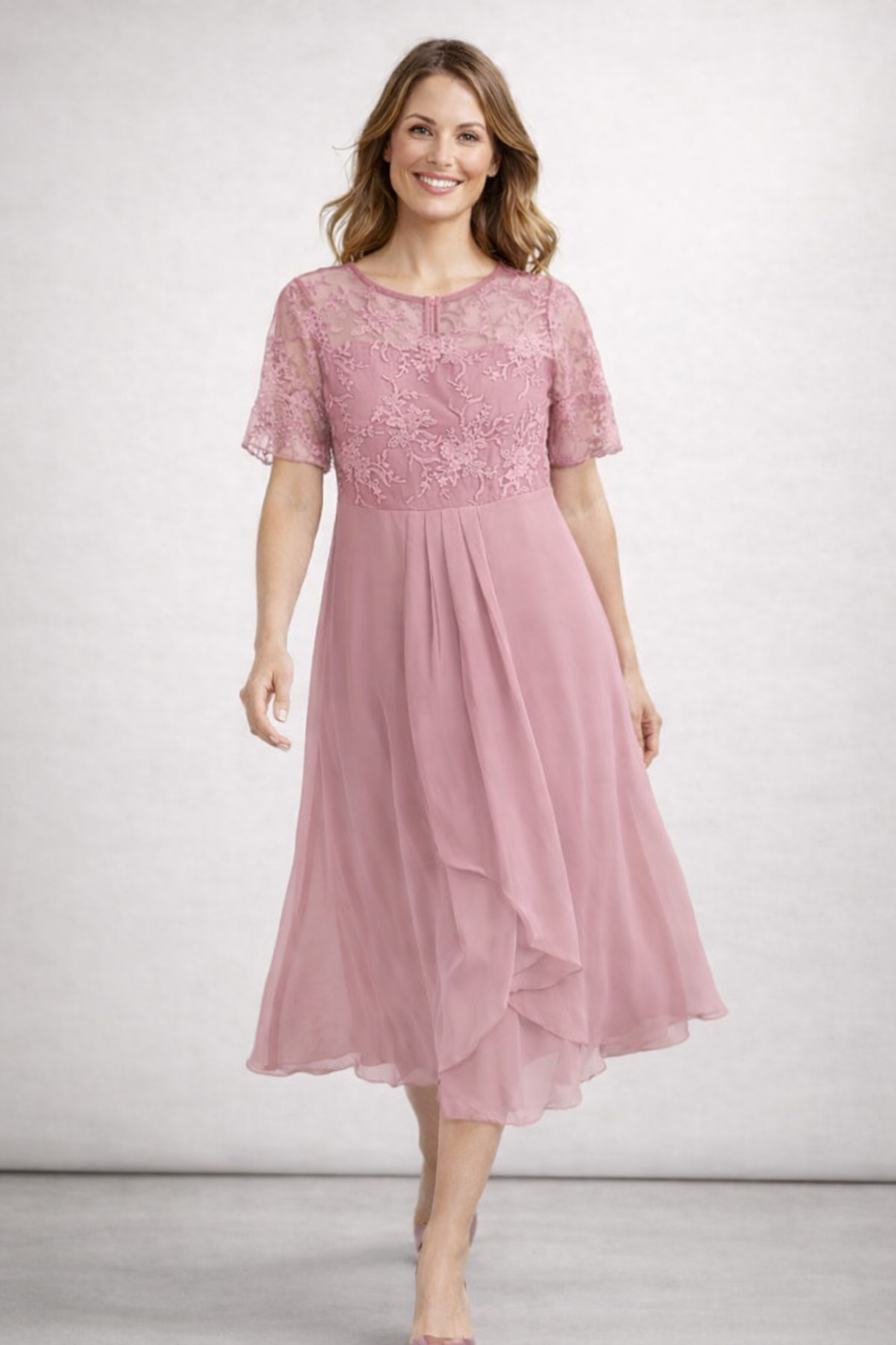 Mira Dames Midi-jurk | Chiffon met Kanten Top, Elegant 1
