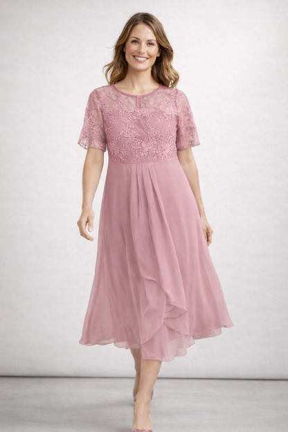 Mira Dames Midi-jurk | Chiffon met Kanten Top, Elegant 1