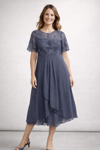 Mira Dames Midi-jurk | Chiffon met Kanten Top, Elegant 6