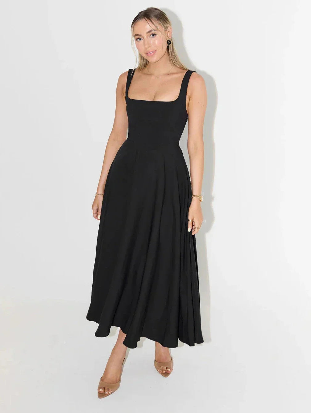 Mira Dames Midi-jurk | Polyester, Hoge Taille, Losvallende Pasvorm 0