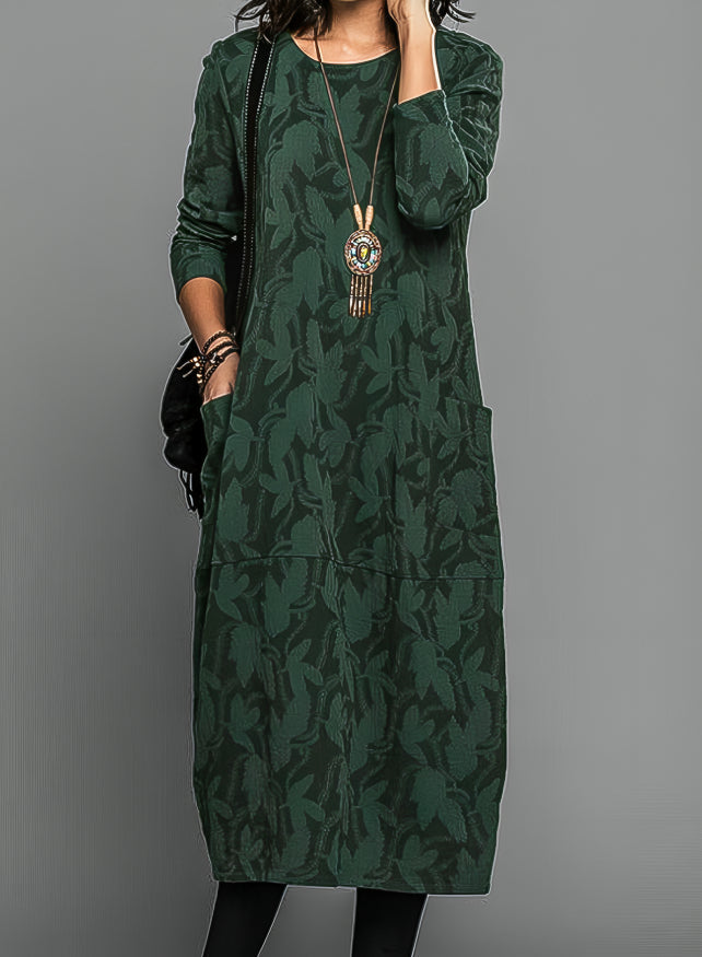 Mira Dames Midi Jurk | Zachte Stof, Relaxed Fit met Subtiele Print 0
