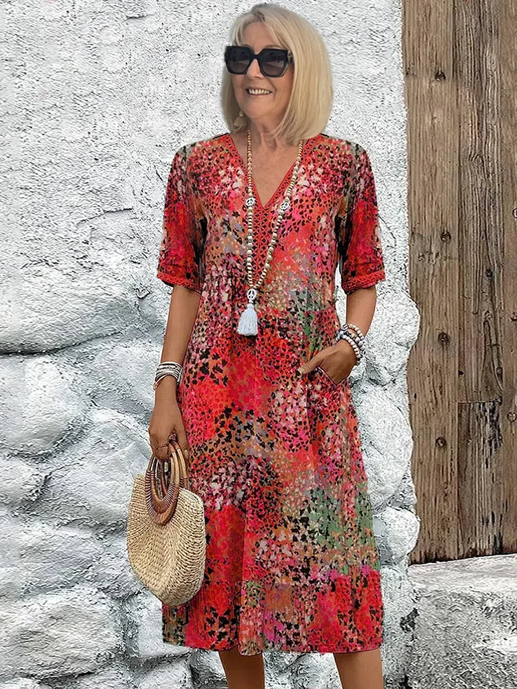 Mira V-hals Zomerjurk Dames | Luchtige Stof, Knielengte, Casual 0