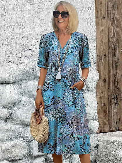 Mira V-hals Zomerjurk Dames | Luchtige Stof, Knielengte, Casual 1