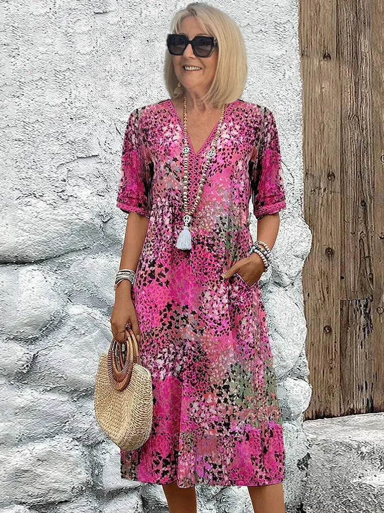 Mira V-hals Zomerjurk Dames | Luchtige Stof, Knielengte, Casual 2