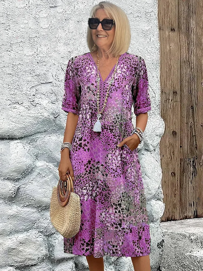 Mira V-hals Zomerjurk Dames | Luchtige Stof, Knielengte, Casual 3