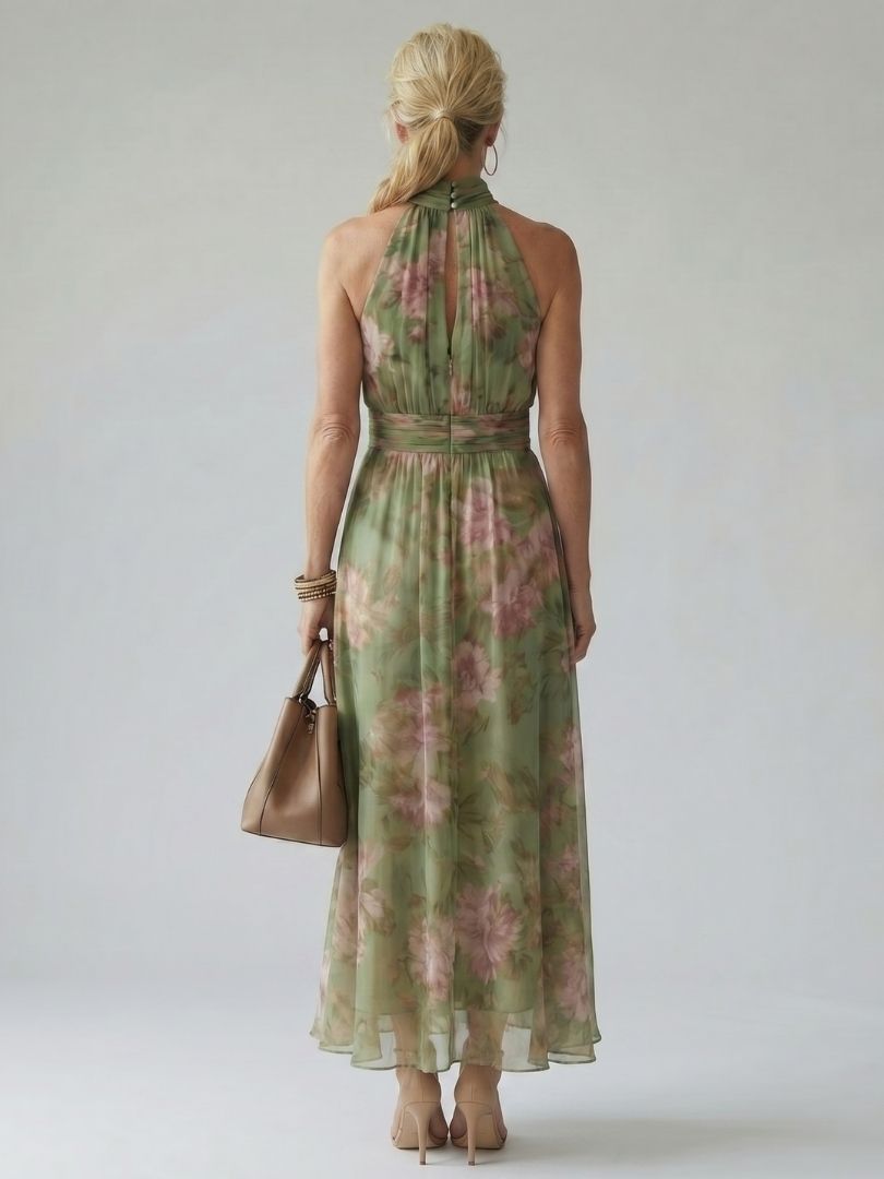 Mirelle Dames Midi Jurk | Lichtgewicht Halterontwerp, Geplooid Lijfje 3