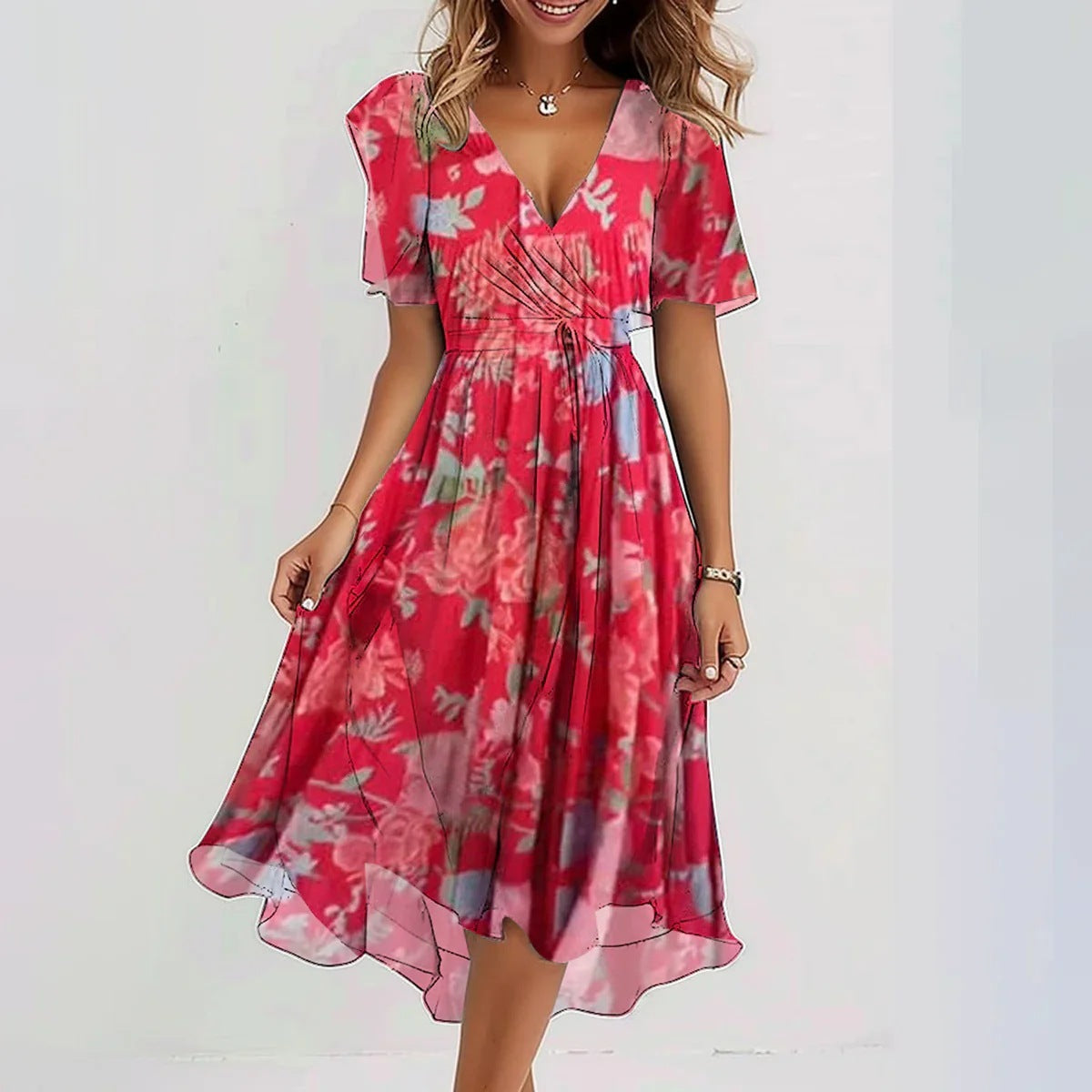Mirellia | Midi Overslagjurk met Print en Vlindermouwen 4