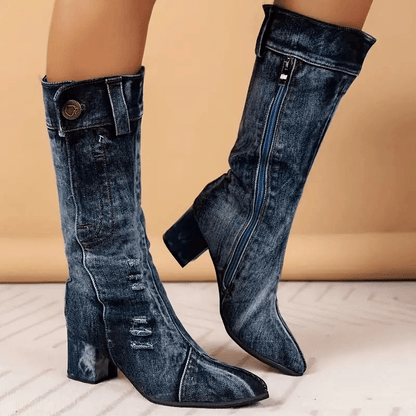 Molly Dames Cowboy Boots | Denimblauw, Halfhoog