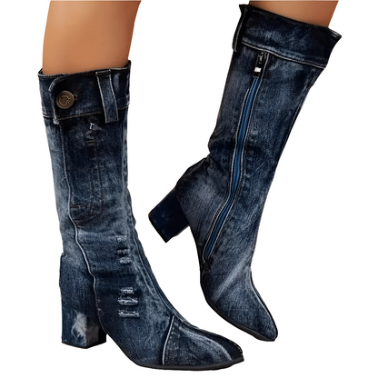 Molly Dames Cowboy Boots | Denimblauw, Halfhoog