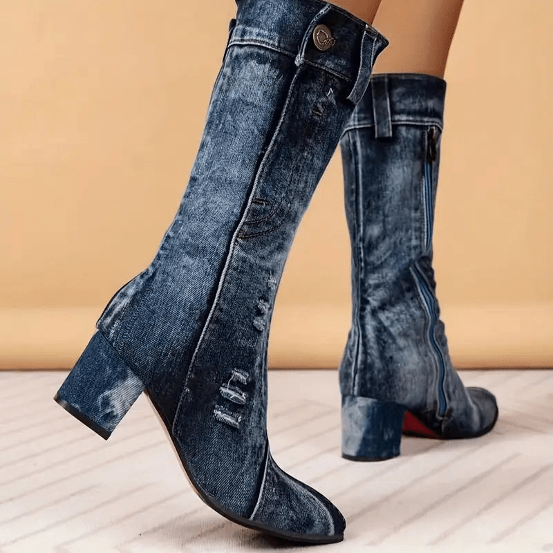 Molly Dames Cowboy Boots | Denimblauw, Halfhoog