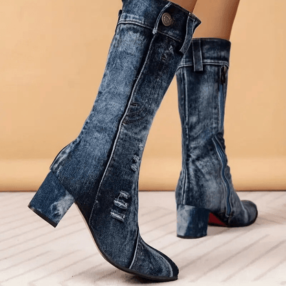 Molly Dames Cowboy Boots | Denimblauw, Halfhoog
