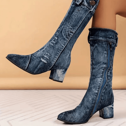 Molly Dames Cowboy Boots | Denimblauw, Halfhoog