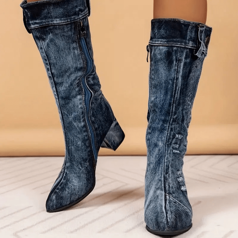 Molly Dames Cowboy Boots | Denimblauw, Halfhoog