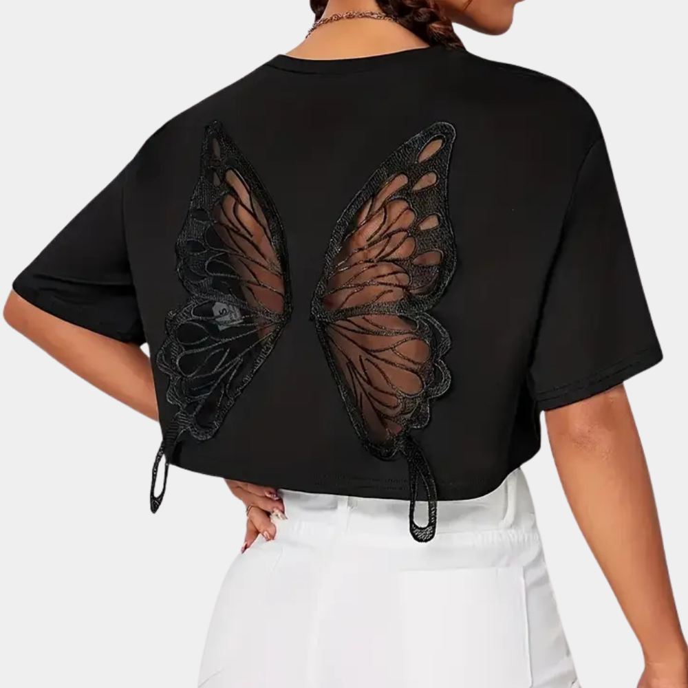 NAYLA | Cropped T-Shirt met Vlinderprint 3