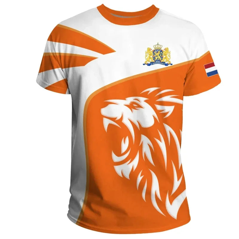 Nederlands Vlag Oversized T Shirt Heren | Lichtgewicht Katoenmix, 3D Print 0
