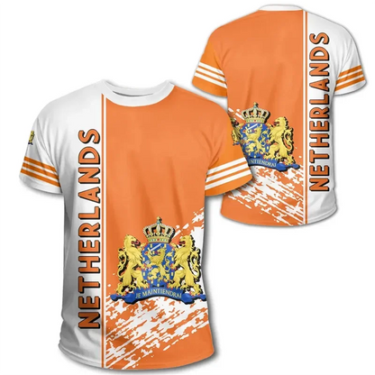 Nederlands Vlag Oversized T Shirt Heren | Lichtgewicht Katoenmix, 3D Print 11