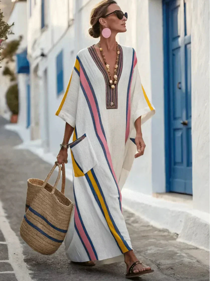 Nora Dames Maxi Jurk | Ademend Katoenmix, Elegante V-hals 4