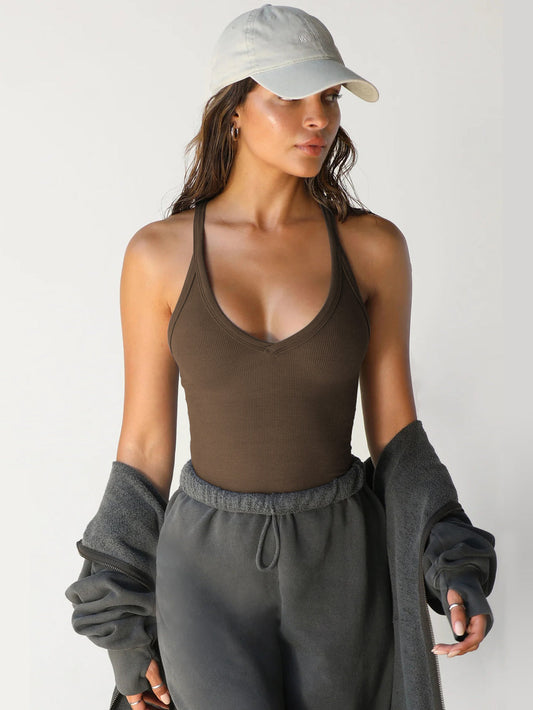 ELVINA | Luchtige haltertop dames – Trendy zomer basic met V-hals