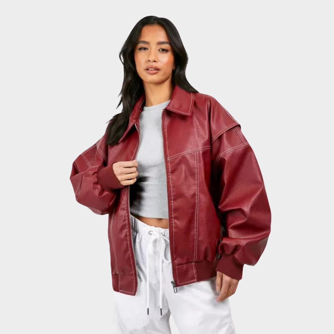 Oversized bomberjack met contrasterende stiksels 1