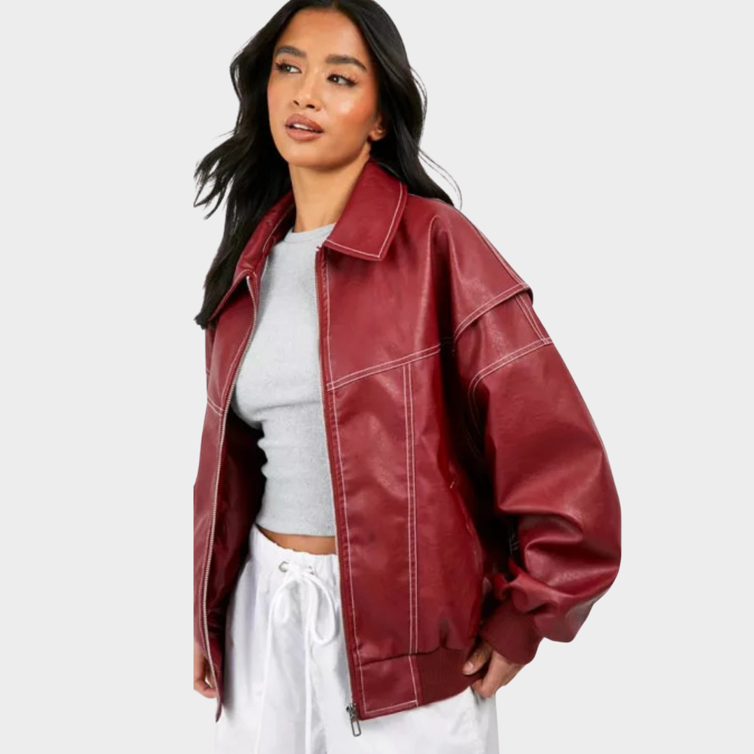 Oversized bomberjack met contrasterende stiksels 3