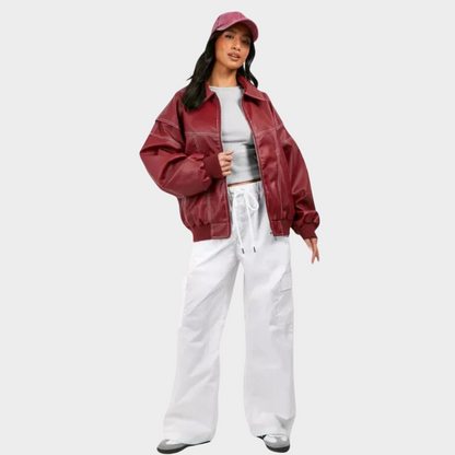 Oversized bomberjack met contrasterende stiksels 4