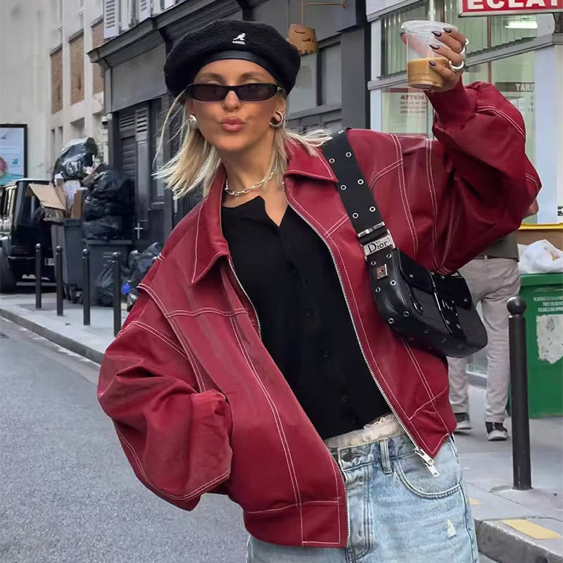 Oversized bomberjack met contrasterende stiksels 7