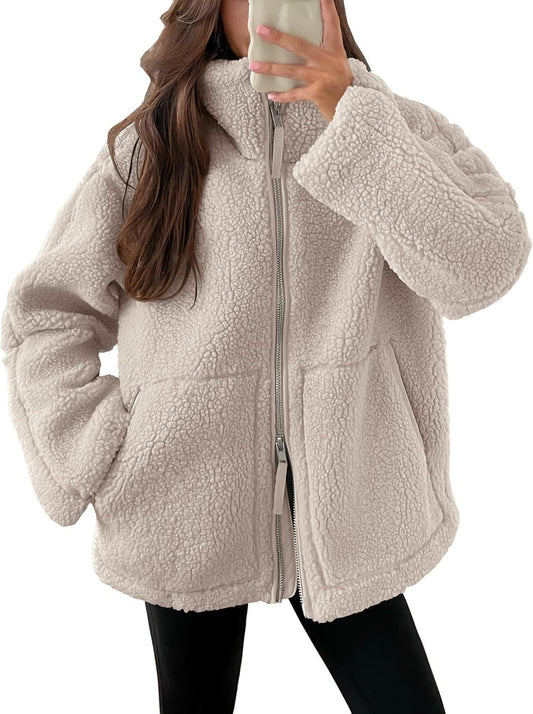 Oversized dames fleece jas | Warme en zachte winterjas van wolblend 0