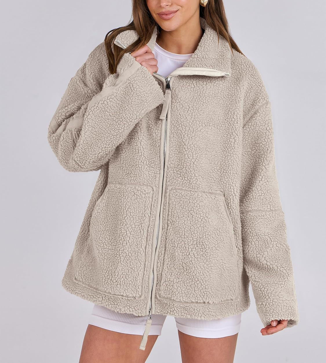 Oversized dames fleece jas | Warme en zachte winterjas van wolblend 2