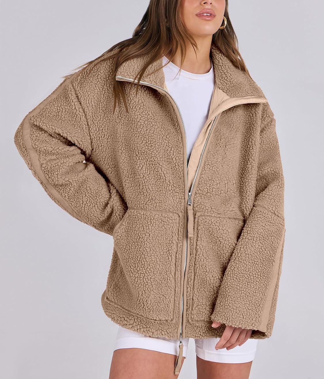 Oversized dames fleece jas | Warme en zachte winterjas van wolblend 7