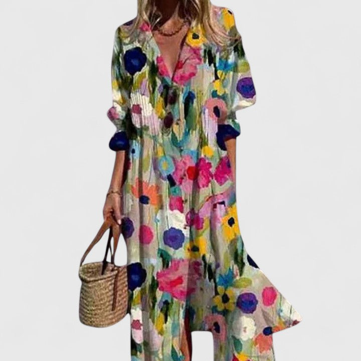 Pia Lange Jurk Dames | Flatterende Pasvorm, Kleurrijk Boho-Design 2