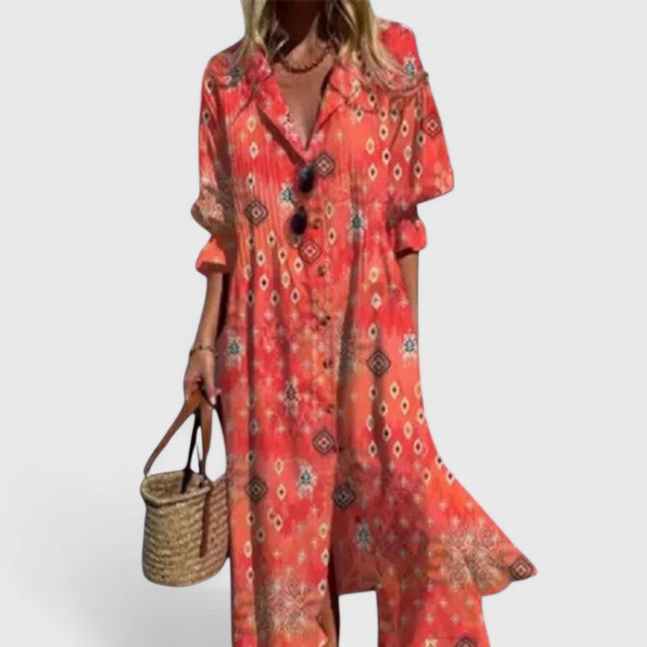 Pia Lange Jurk Dames | Flatterende Pasvorm, Kleurrijk Boho-Design 5