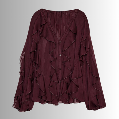 RAELLE | Elegante Blouse met Ruches en Transparante Lagen 0