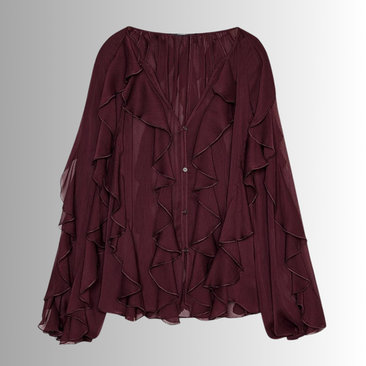 RAELLE | Elegante Blouse met Ruches en Transparante Lagen 0