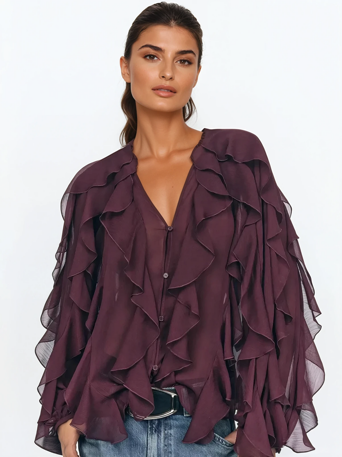 RAELLE | Elegante Blouse met Ruches en Transparante Lagen 1
