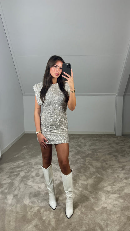 Ravella | Pailletten Mini Jurk met Schoudervulling 4