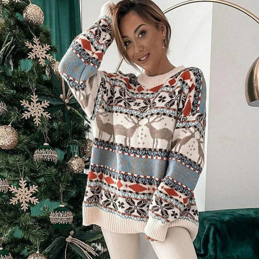 Ria Dames Kersttrui | Warme Oversized Pasvorm, Speels Rendier Motief 0