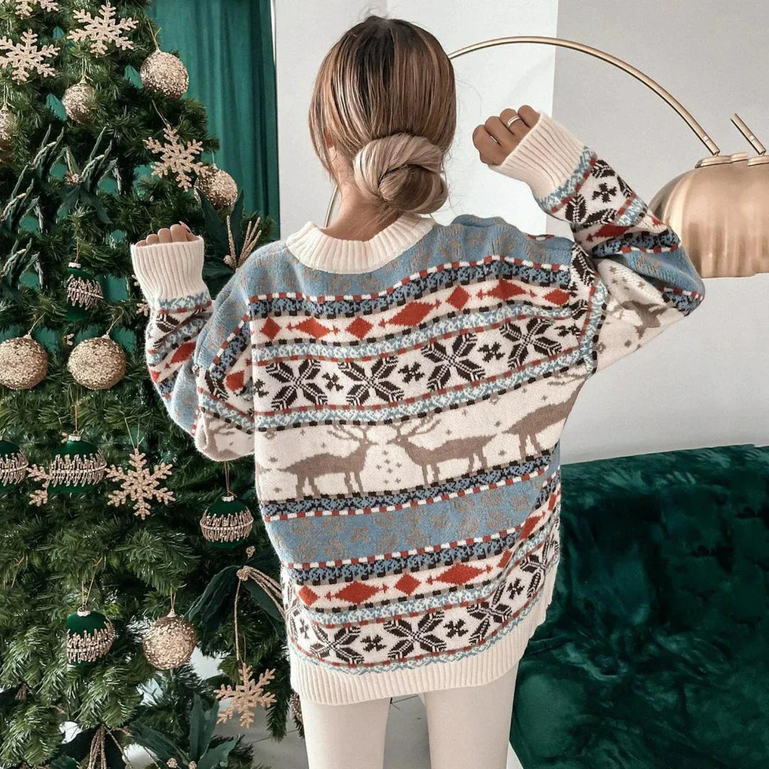 Ria Dames Kersttrui | Warme Oversized Pasvorm met Rendier Motief 1