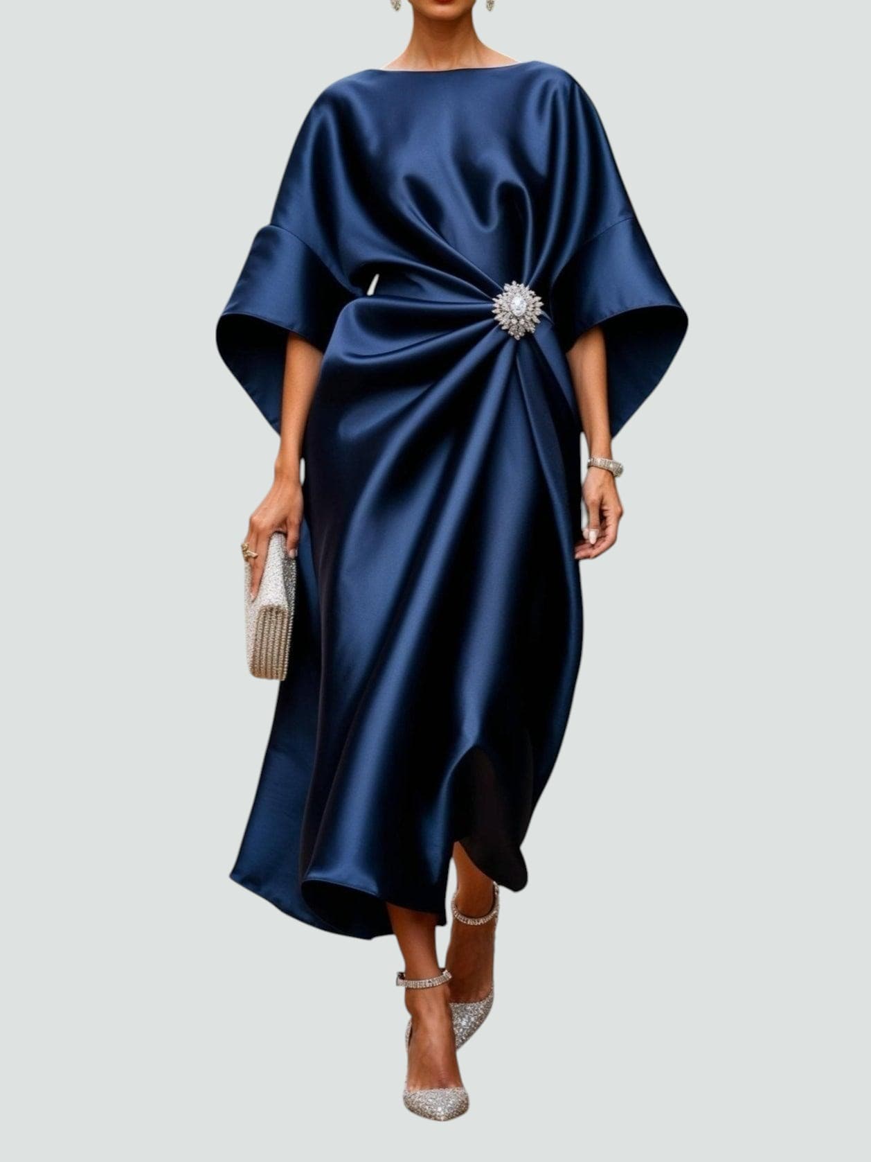 Rina Dames Maxi Jurk | Elegante Drapage met Broche voor Zomer Events 0