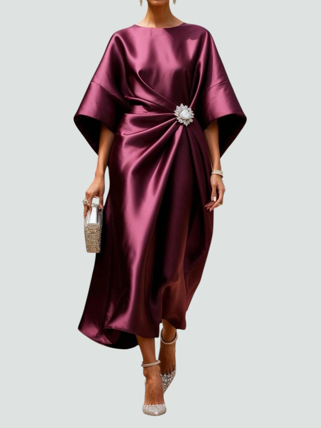 Rina Dames Maxi Jurk | Elegante Drapage met Broche voor Zomer Events 1